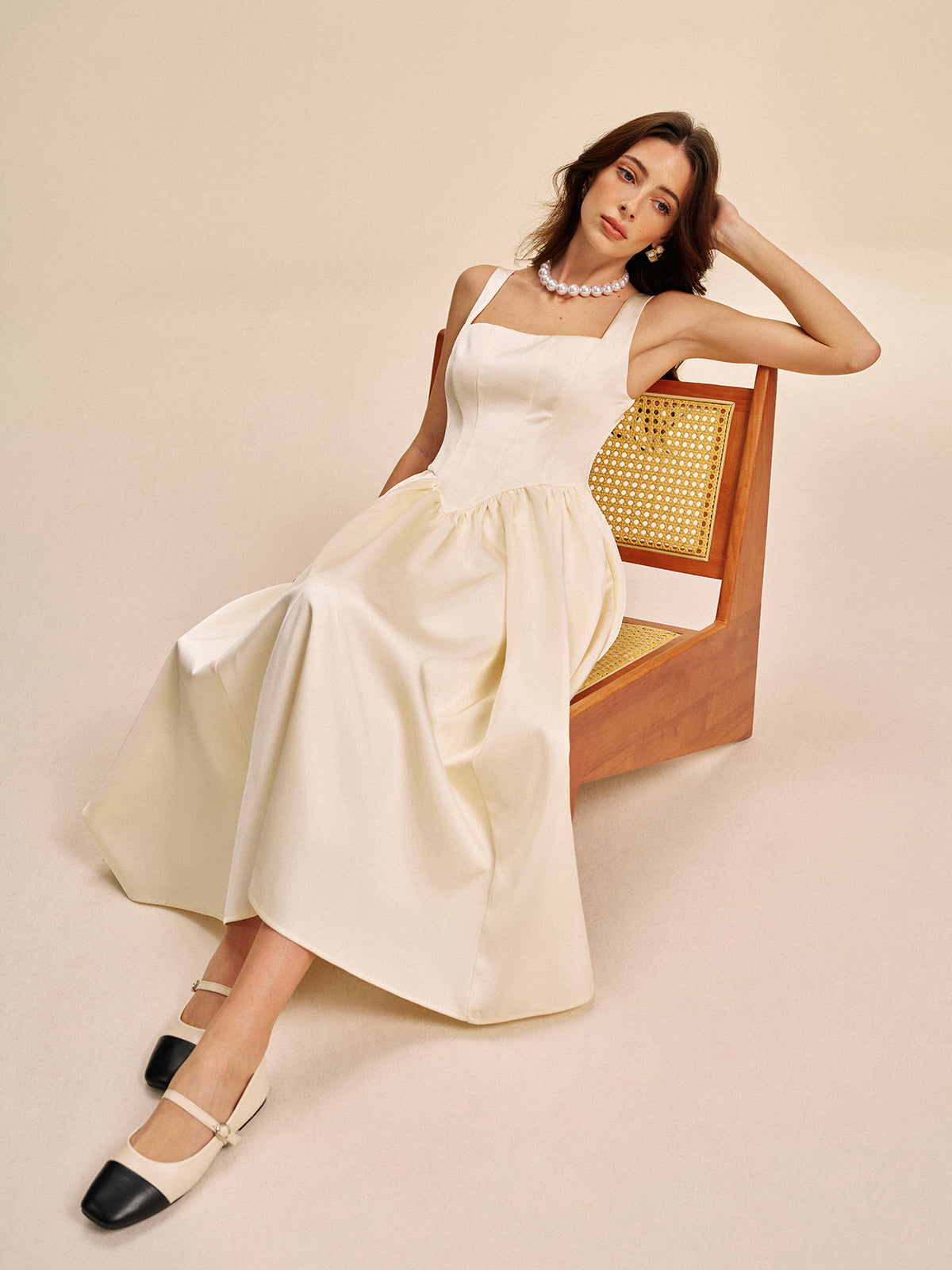 Square Neck Pleated Dress