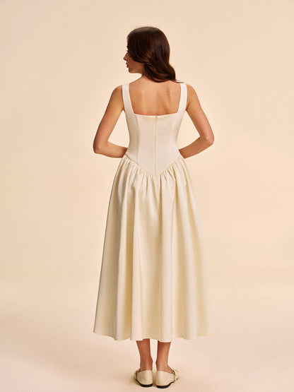 Square Neck Pleated Dress