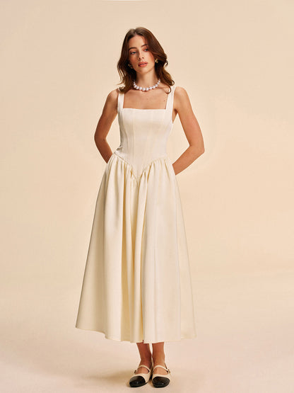 Square Neck Pleated Dress