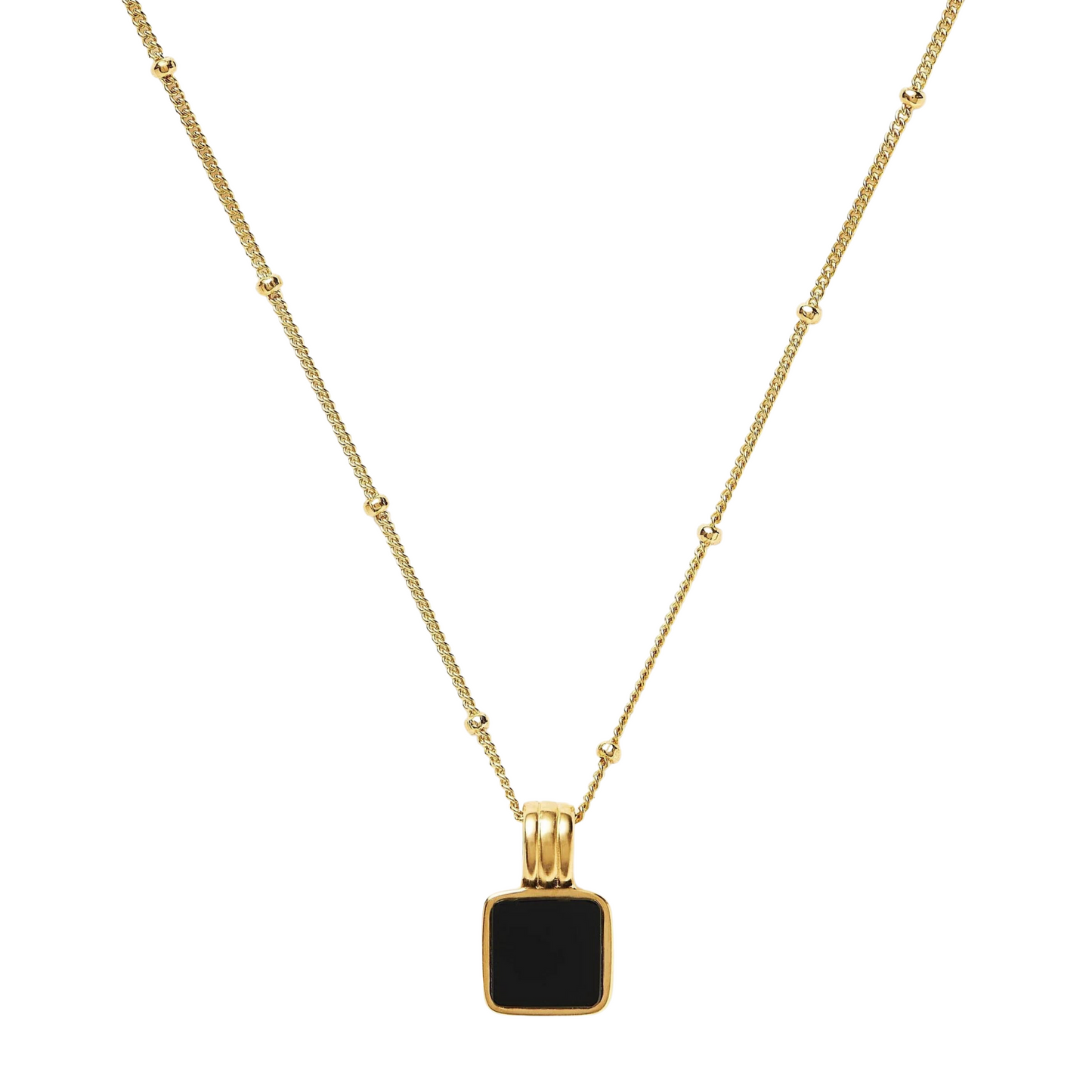Square Onyx Gemstone Necklace, 925 Silver, 18K Gold Plated