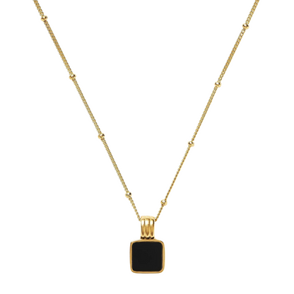 Square Onyx Gemstone Necklace, 925 Silver, 18K Gold Plated