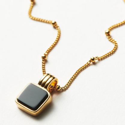 Square Onyx Gemstone Necklace, 925 Silver, 18K Gold Plated