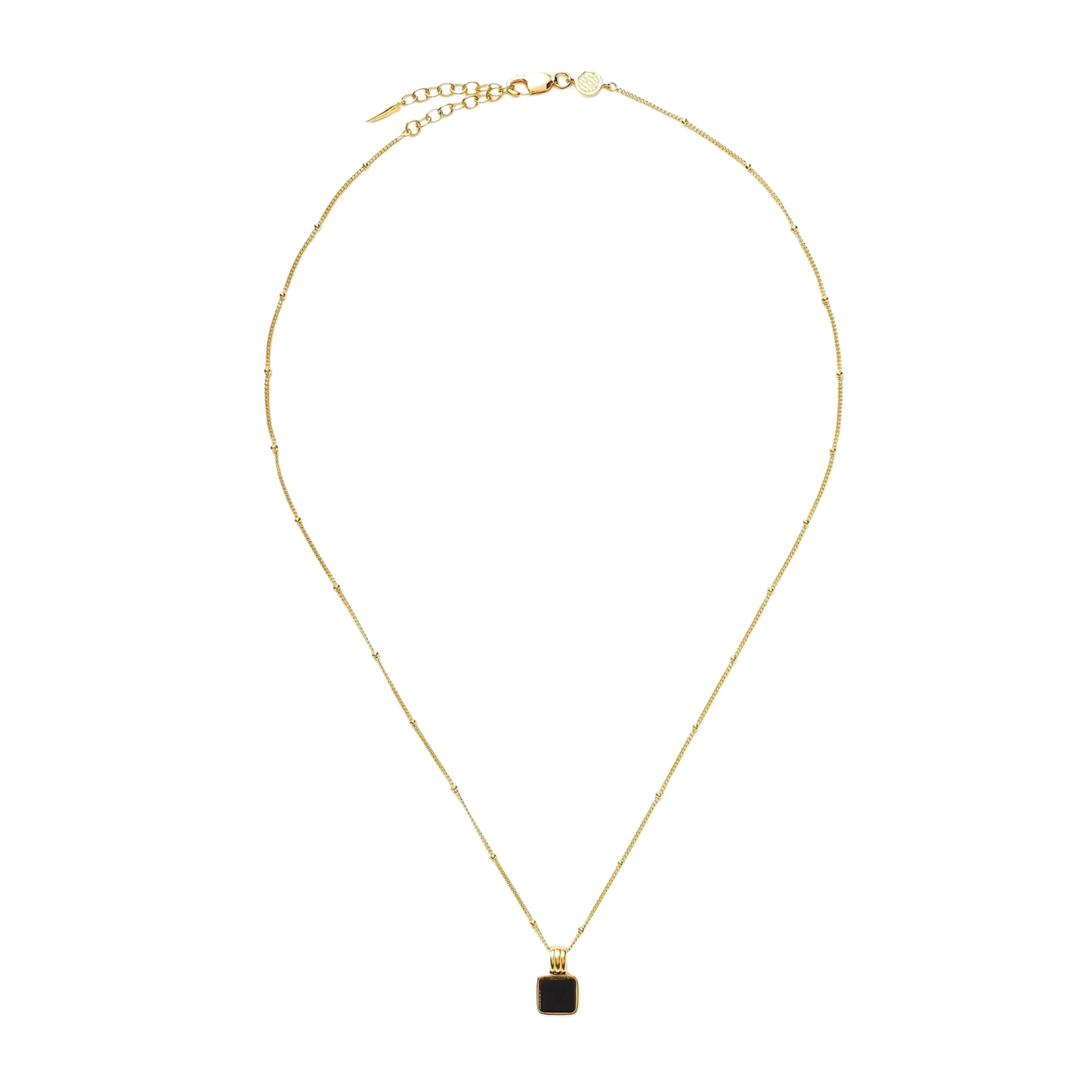 Square Onyx Gemstone Necklace, 925 Silver, 18K Gold Plated