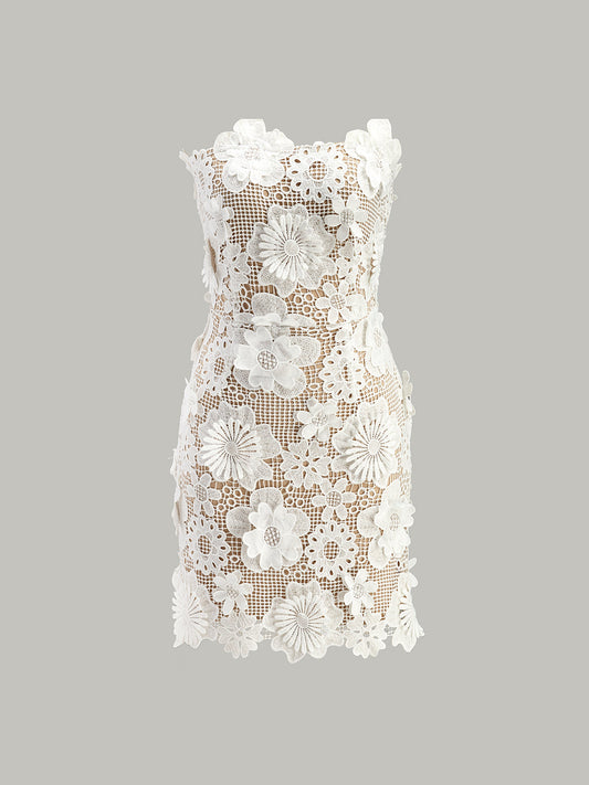 Strapless 3D Floral Lace Dress