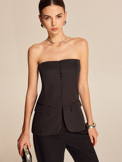 Strapless Button-Front Top