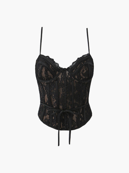 Sweetheart Neck Lace Tie Top