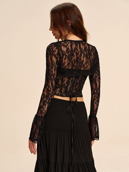 Sweetheart Neck Lace Tie Top