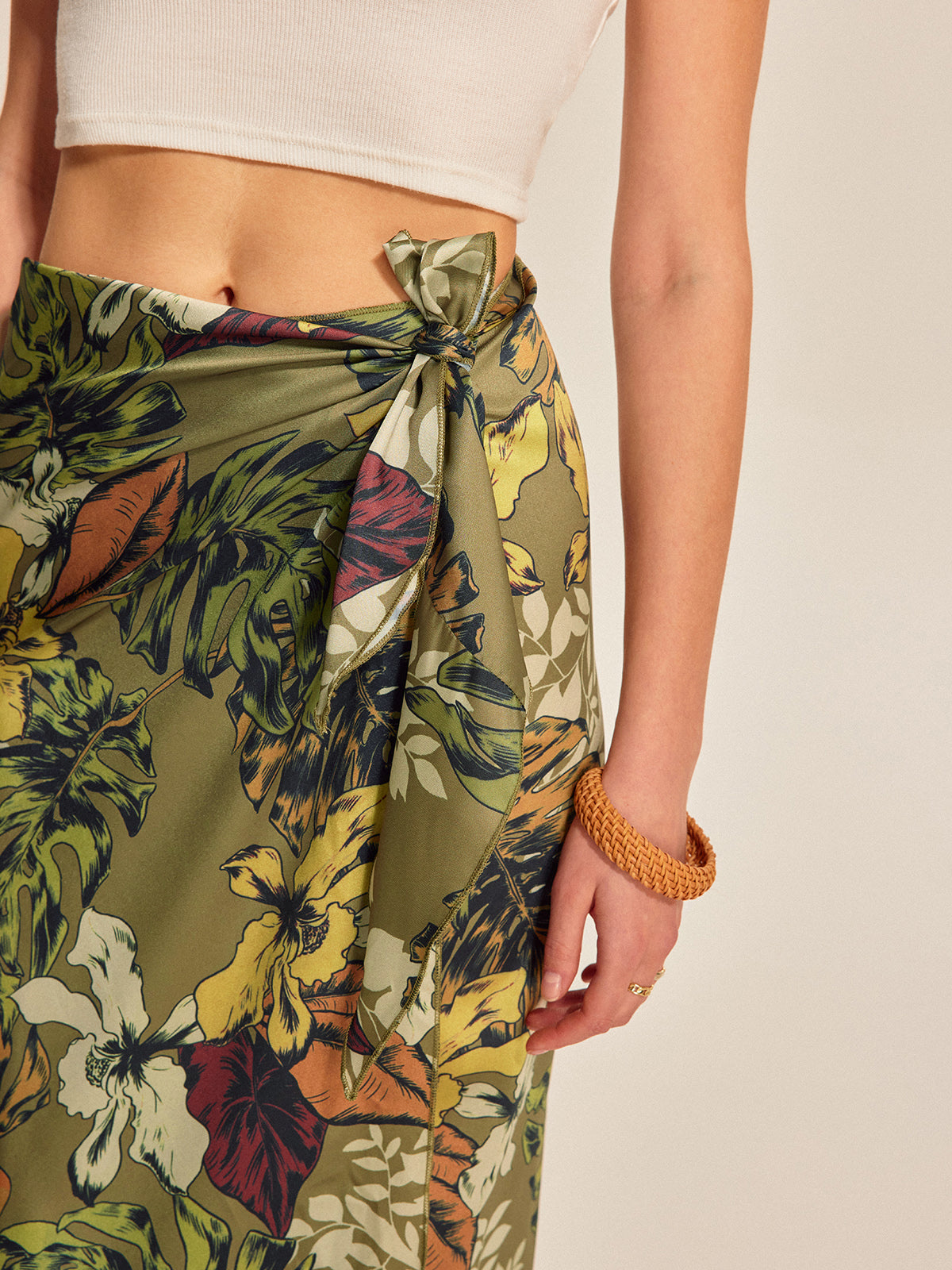 Tie Detail Floral Print Wrap Skirt