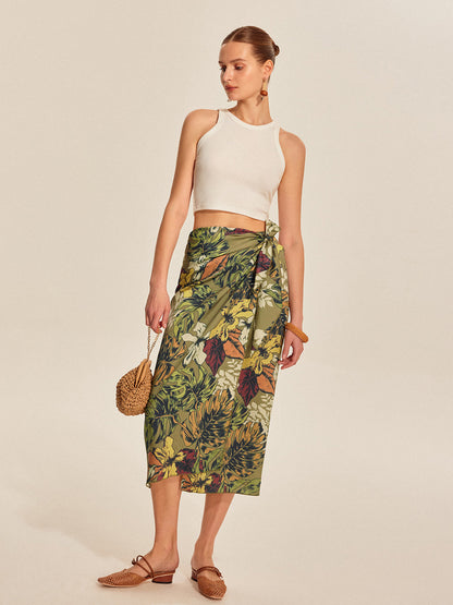 Tie Detail Floral Print Wrap Skirt