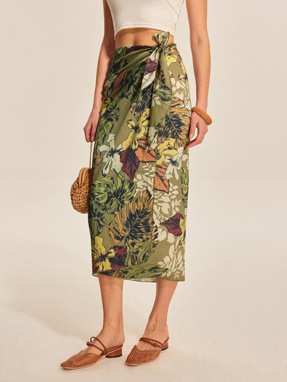 Tie Detail Floral Print Wrap Skirt