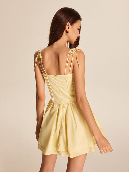 Tied Front Sleeveless Pleated Dress