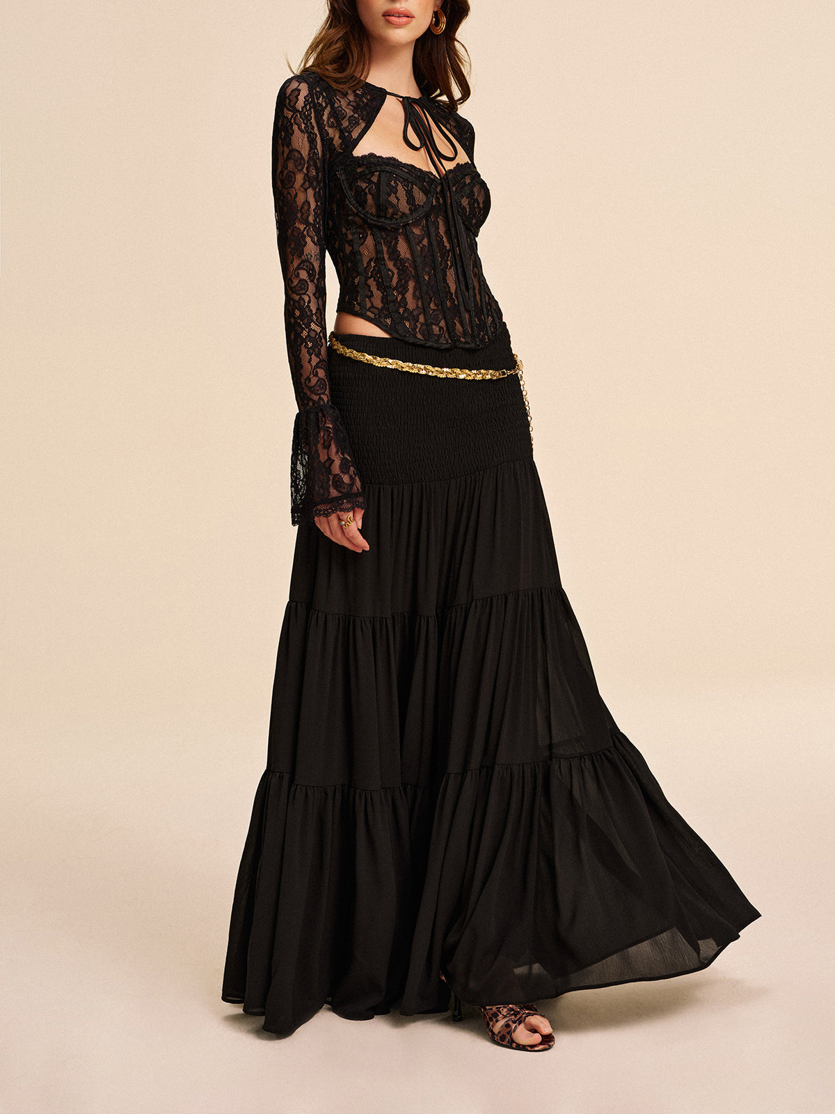 Tiered Chiffon Skirt Without Belt