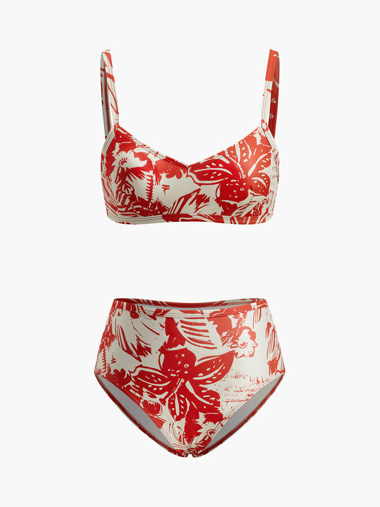 Tropical Print Metal Clasp Bikini Set