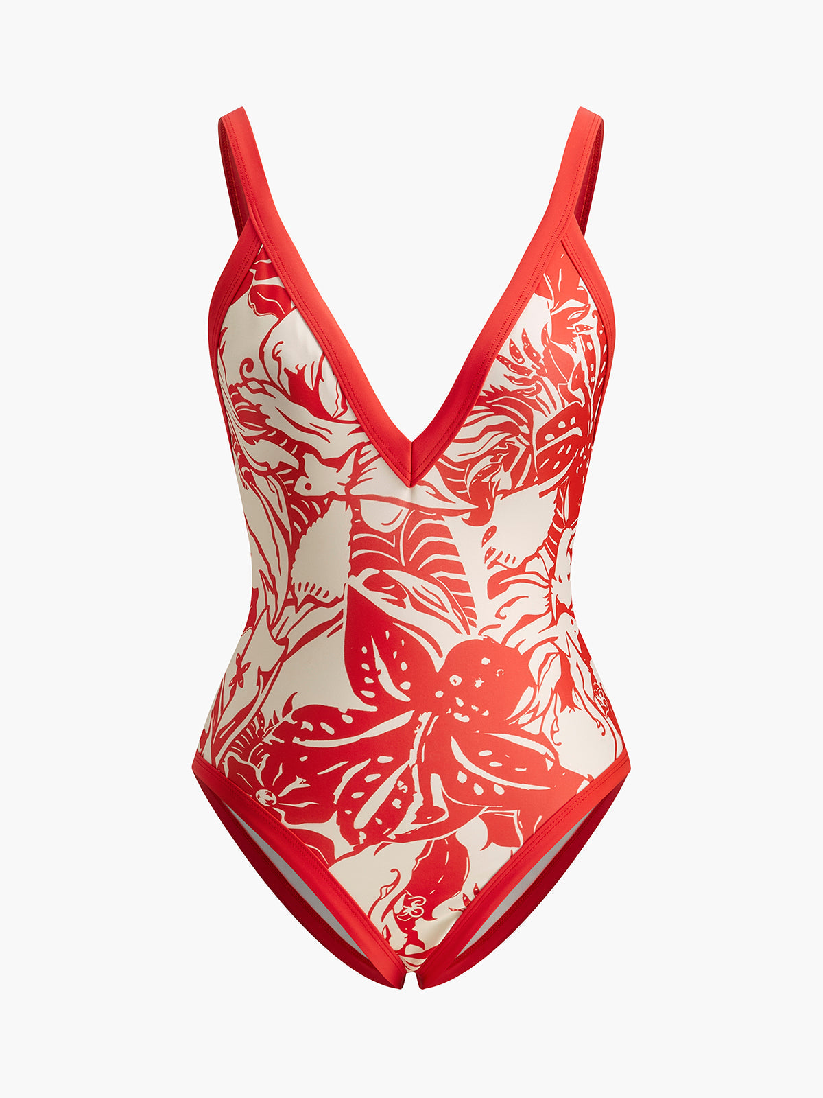 Tropical Print V-Neck One-Piece Swimsuit
