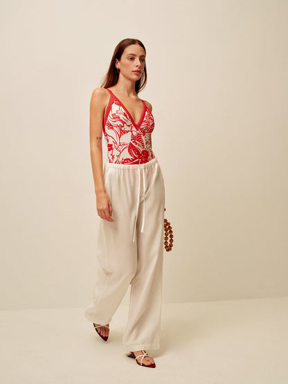 Tropical Print V-Neck One-Piece Swimsuit