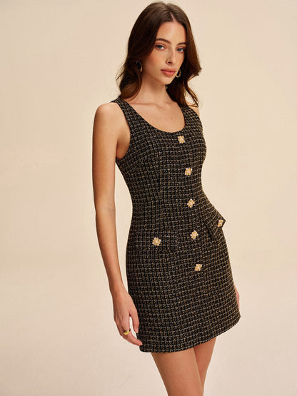 Tweed Buttoned Sleeveless Dress