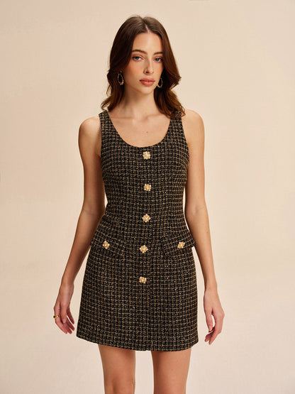Tweed Buttoned Sleeveless Dress