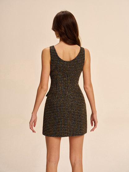 Tweed Buttoned Sleeveless Dress