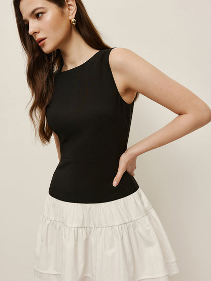 Two-Tone Tiered Sleeveless Dress