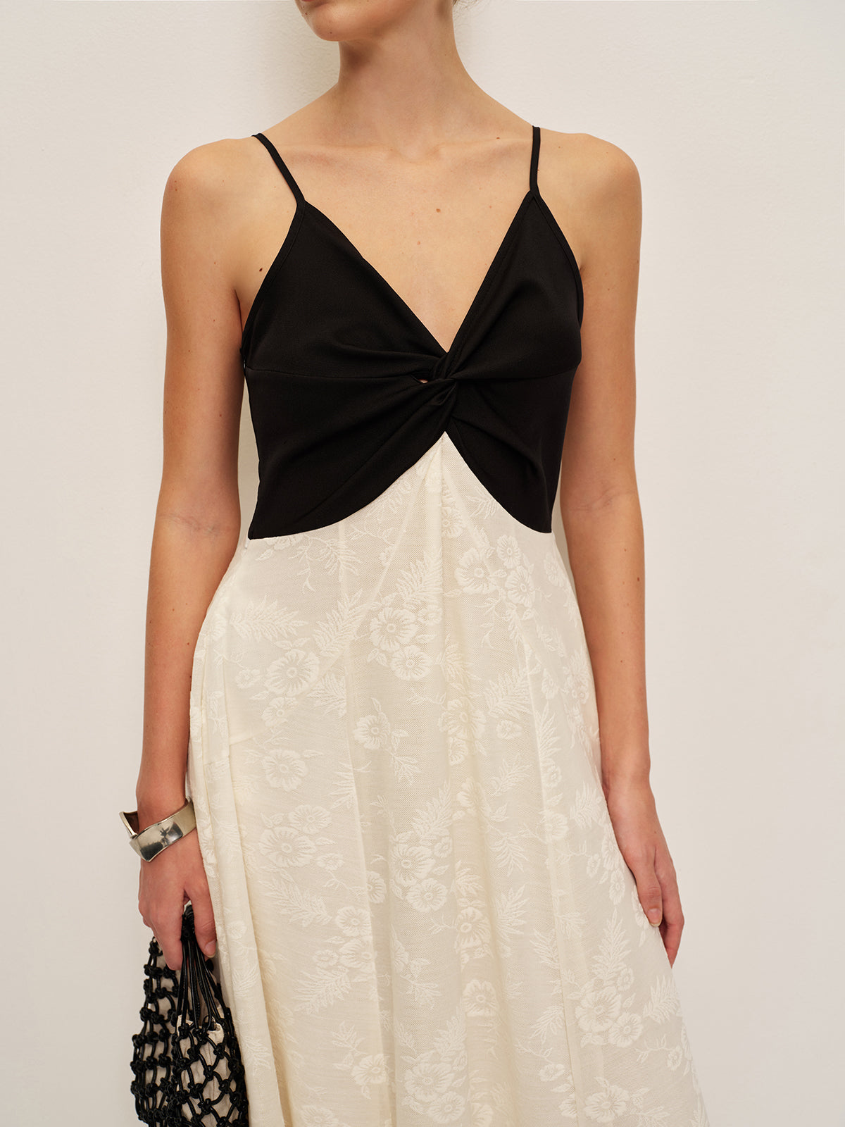 Two-Tone Twist-Front Cami Dress