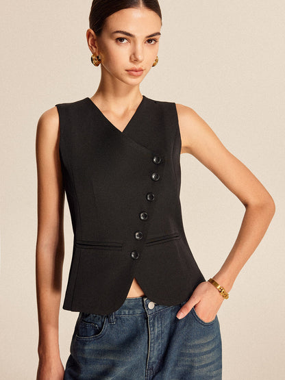 V-Neck Buttoned Vest