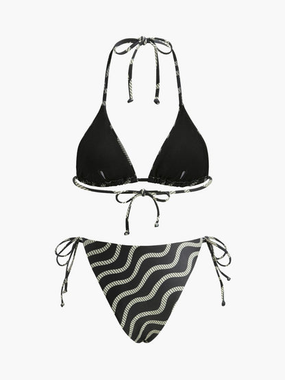 Wave Pattern Triangle Bikini Set