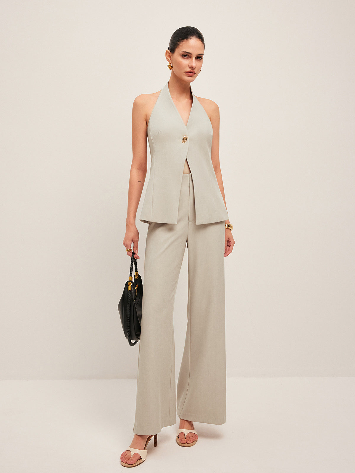 Wide-Leg Midi-Waisted Pants