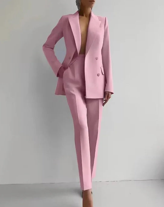 Women's Classic Suit with Lapel Blazer and High Waisted Pants