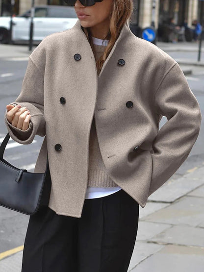 Women's jacket with stand-up collar and button closure