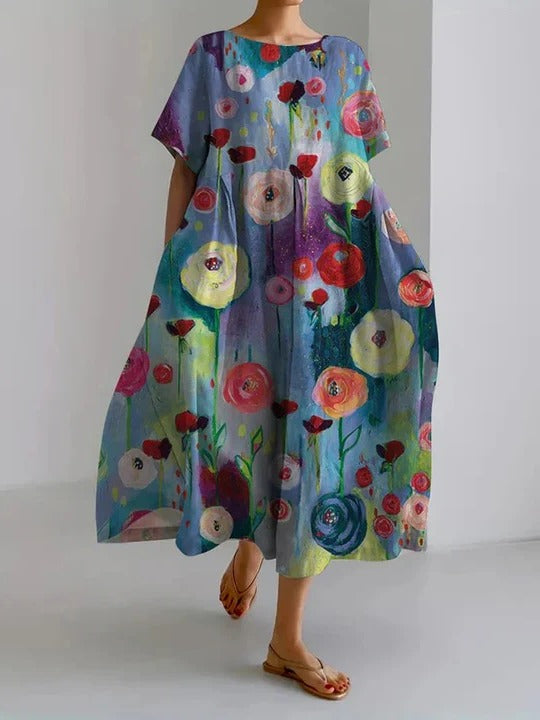 Women's Loose Dress with Oil Painting Art Pattern